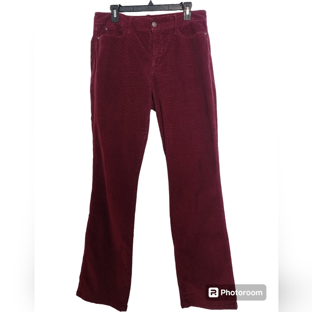 NYDJ Marilyn Straight Leg Mid Rise Fine Wale Dark Red Corduroy Jeans size 12